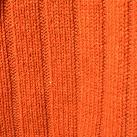 VINTAGE Sweater Large Orange LambsWool Blend V Neck Pullover Ribbed Bass - Picture 4 of 10